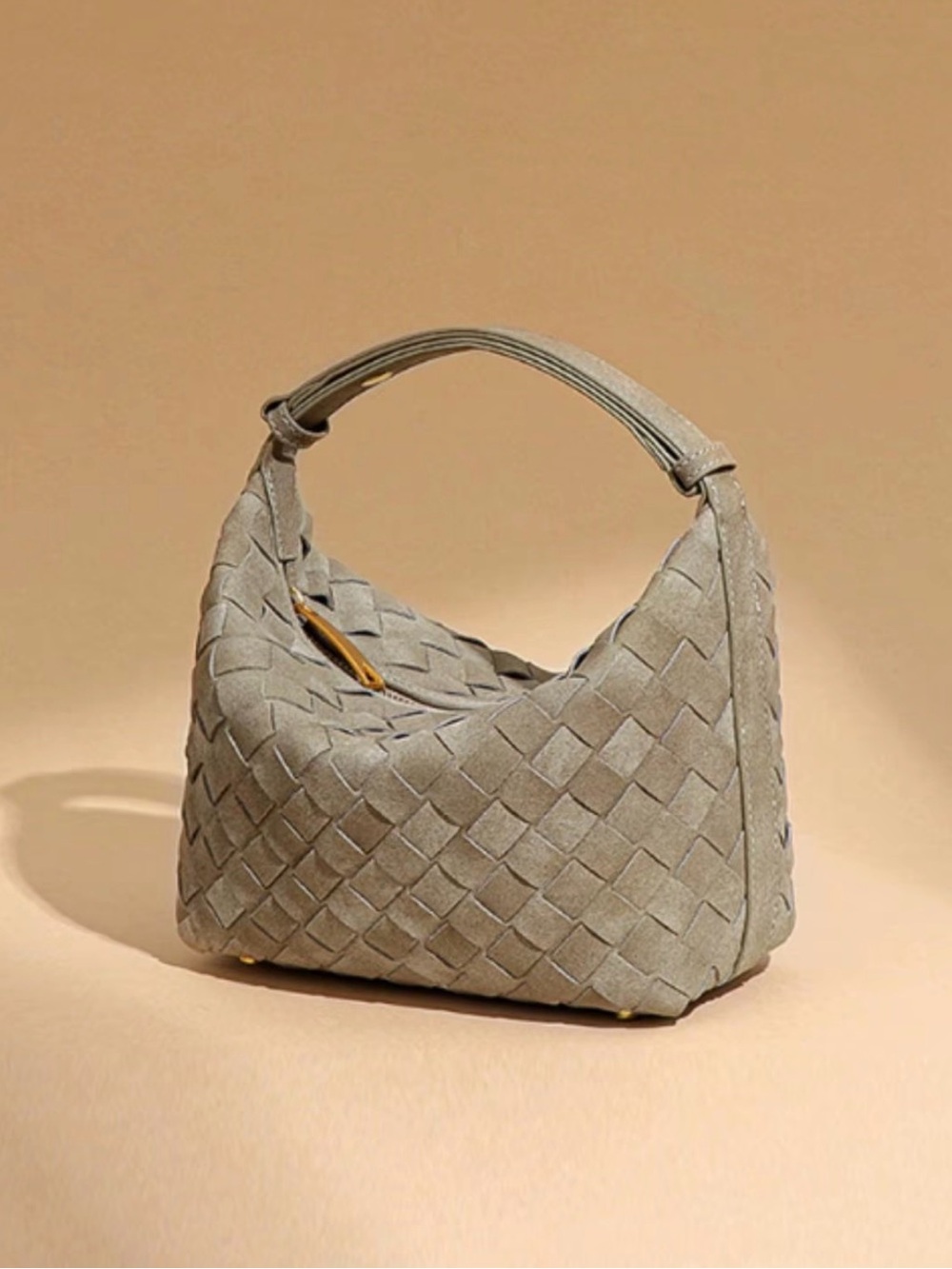 Woven Suede Hobo Bag in Olive